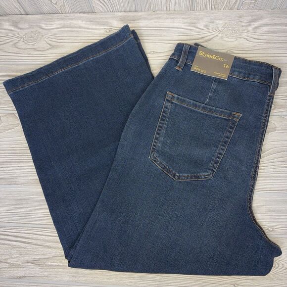 STYLE & CO Wide Leg Crop Blue Jeans Women's Size 16 High Rise NEW NWT - Picture 1 of 13